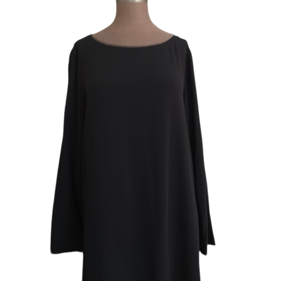 Eileen Fisher Georgette Crepe Bateau Tunic Dress 100% Silk Size M Black - Picture 8 of 16